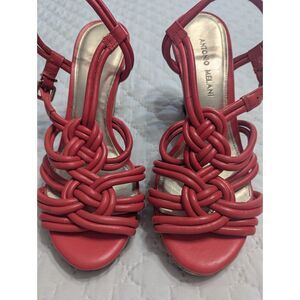 🩷 Antonio Melani Coral Woven Cork Wedge Sandals • Size 7M • Excellent Pre‑Owned